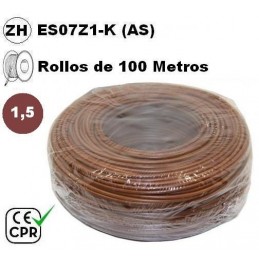 Cable flexible 1x1.5mm2 marron libre halogenos 750v CE CPR 100 Metros