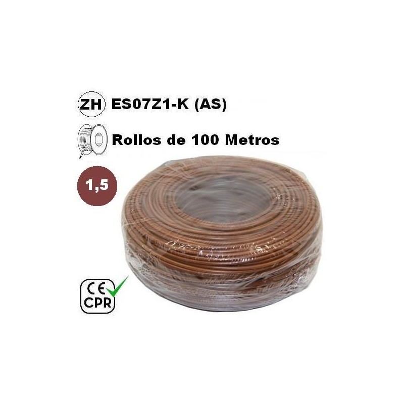 Cable flexible 1x1.5mm2 marron libre halogenos 750v CE CPR 100 Metros