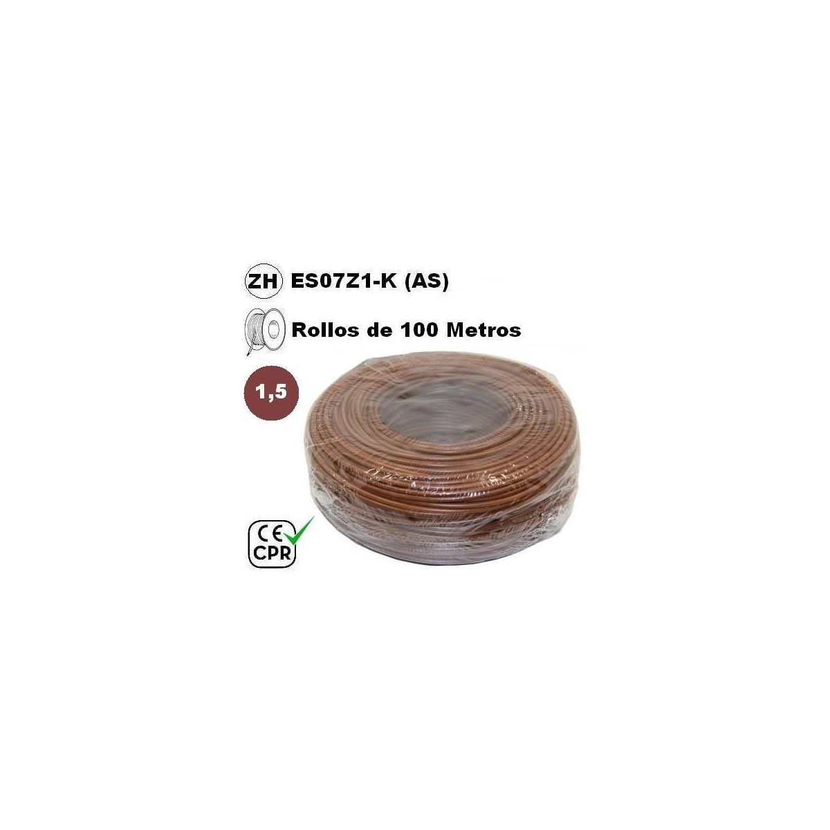 Cable flexible 1x1.5mm2 marron libre halogenos 750v CE CPR 100 Metros