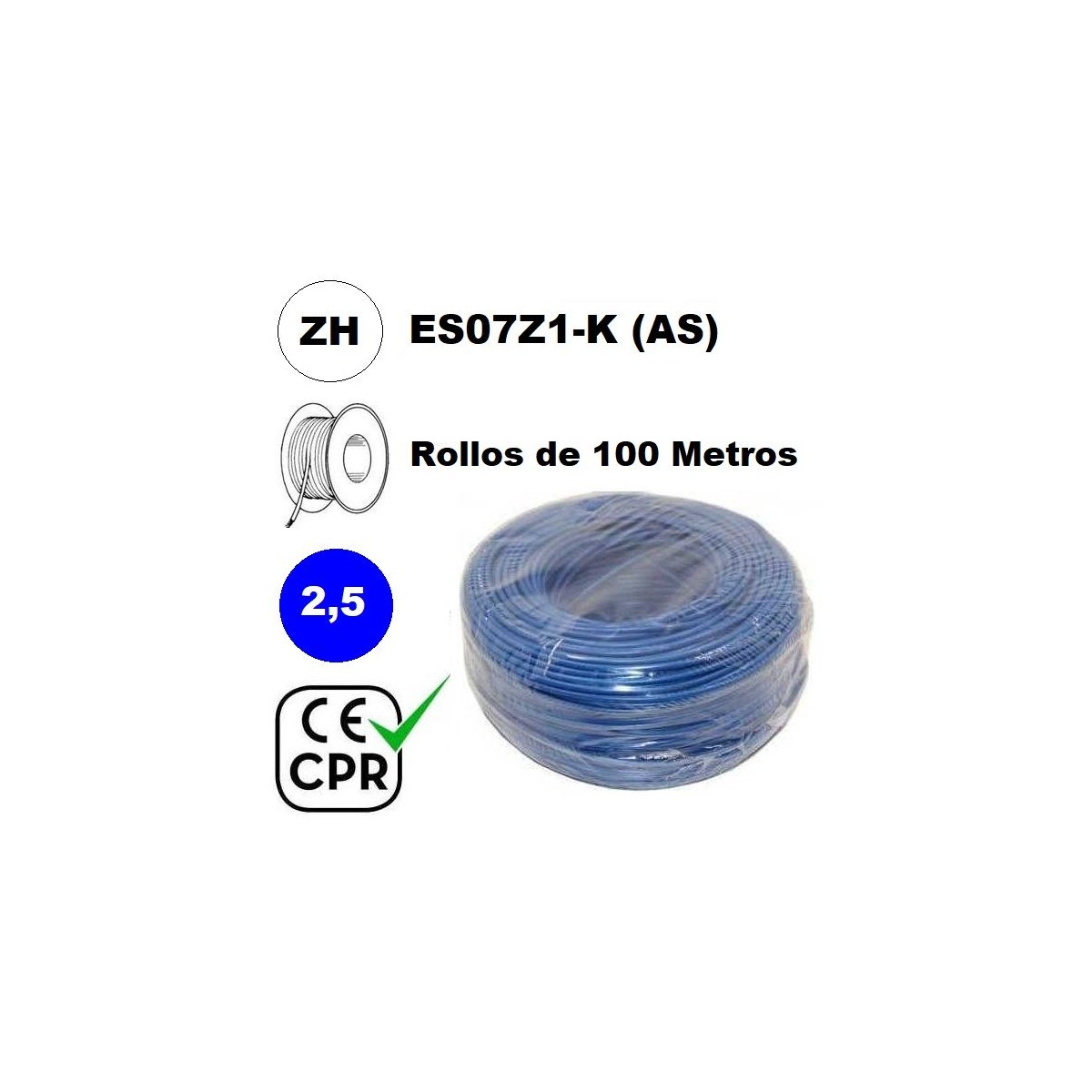 Cable flexible 1x2.5mm2 azul libre halogenos 750v CE CPR 100 Metros