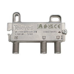 Repartidor 2 direcciones 5/2400 4/5db conector F Televes 5150