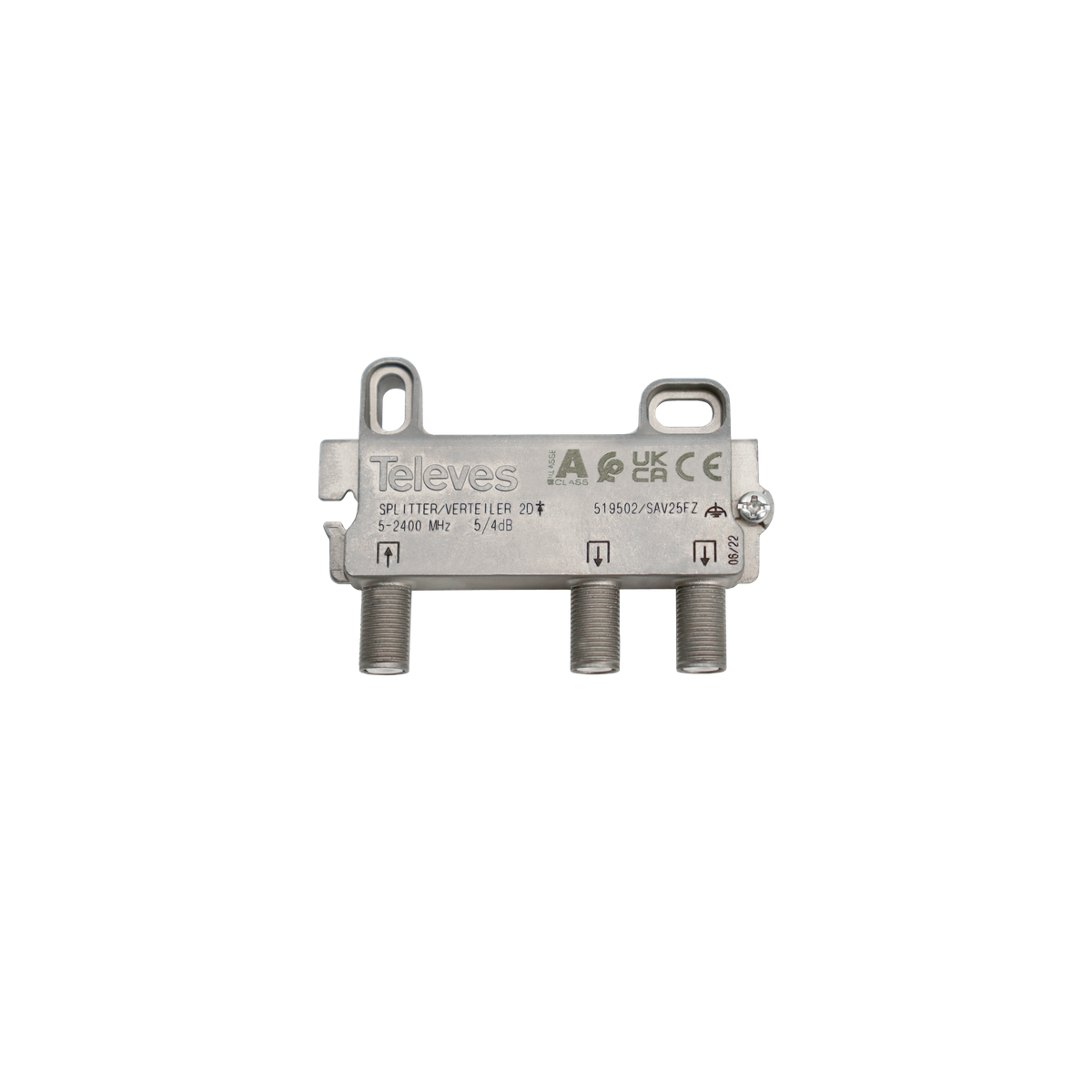 Repartidor 2 direcciones 5/2400 4/5db conector F Televes 5150