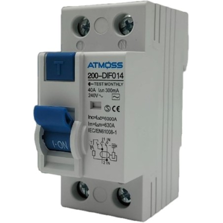 Diferencial 2P 40A 300mA Tipo AC 6kA ATMOSS 200-DIF014