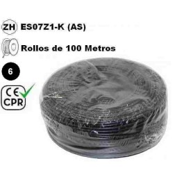 Cable flexible 1x6mm2 negro libre halogenos 750v CE CPR 100 Metros