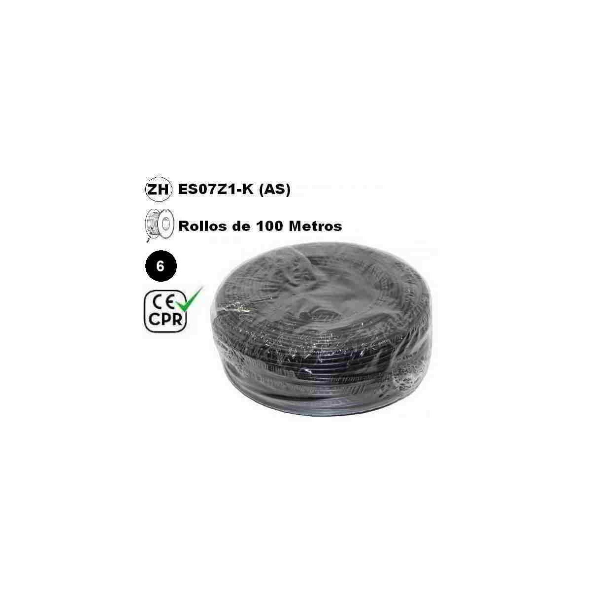 Cable flexible 1x6mm2 negro libre halogenos 750v CE CPR 100 Metros