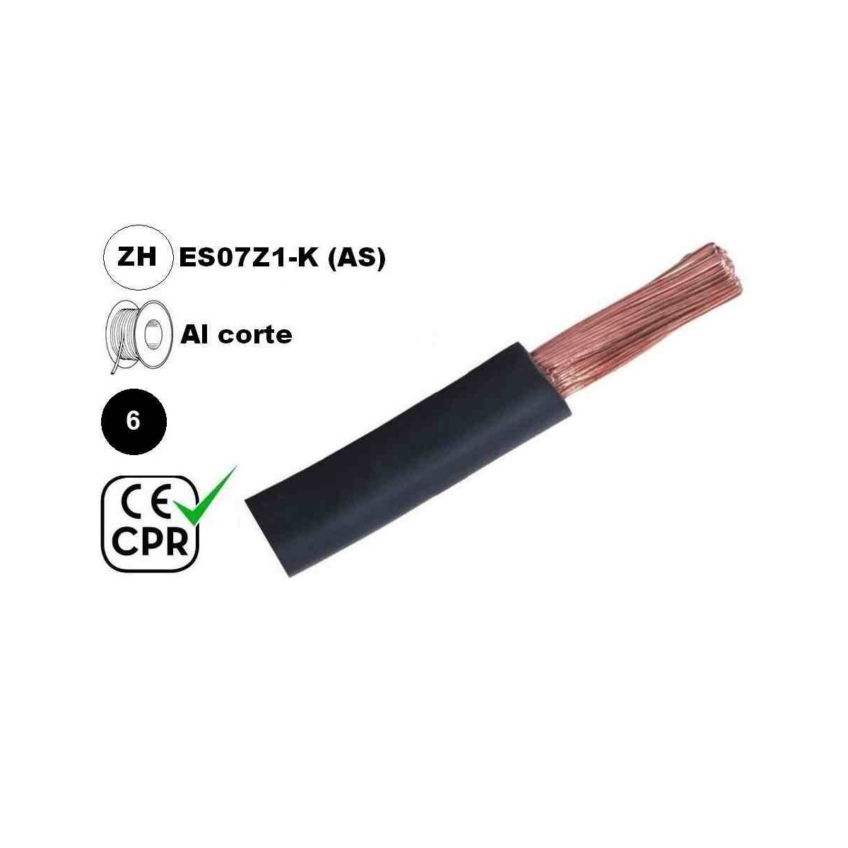 Cable flexible 1x6mm2 negro libre halogenos 750v CE CPR
