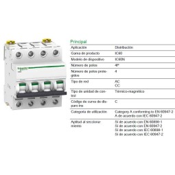 Magnetotermico 4P 10Amp Curva C 6KA A9F79410 Schneider Electric