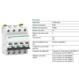Magnetotermico 4P 50Amp Curva C 6KA A9F79450 Schneider Electric
