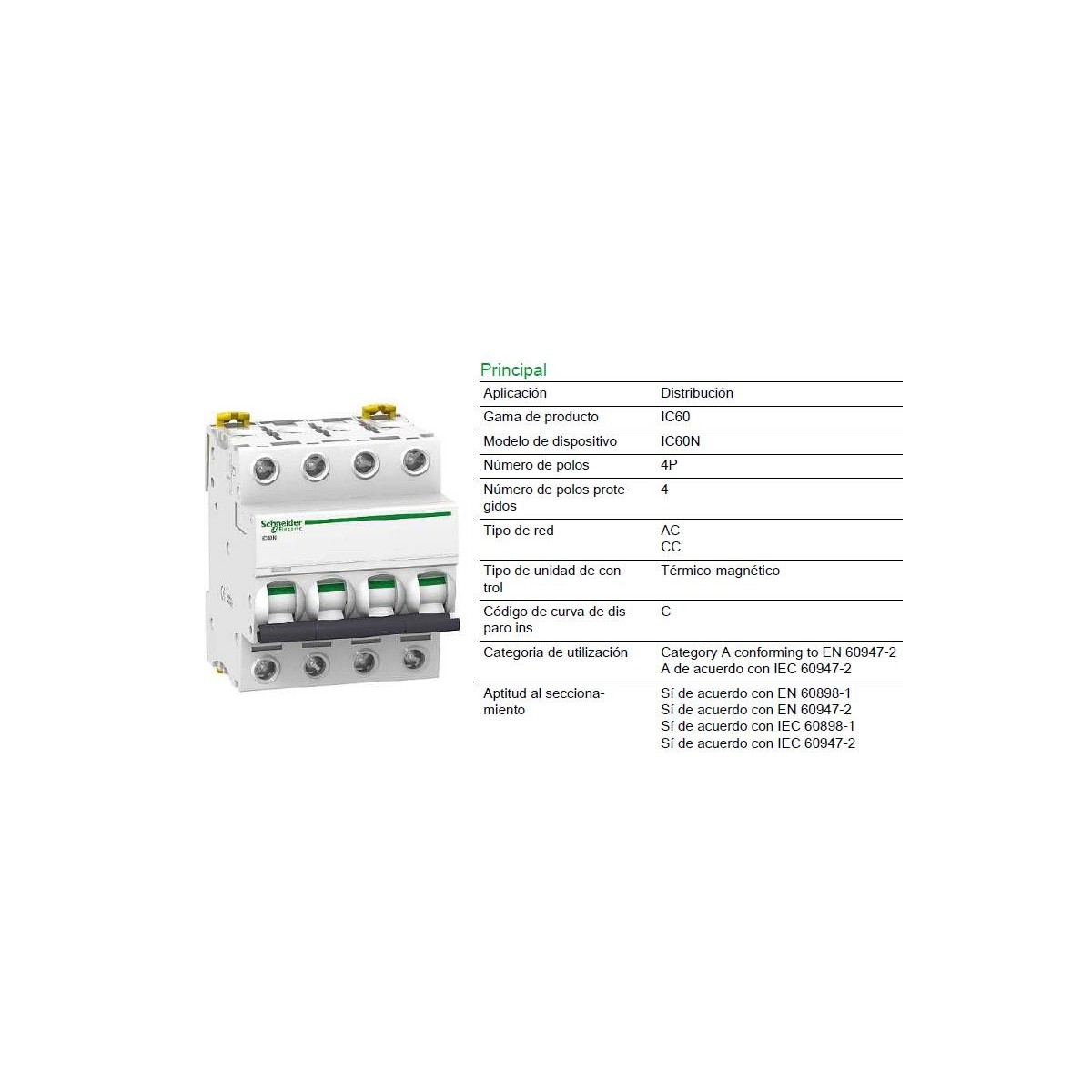 Magnetotermico 4P 50Amp Curva C 6KA A9F79450 Schneider Electric