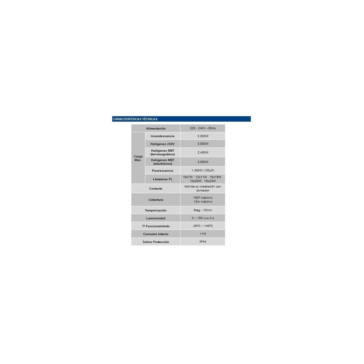 Detector movimiento DM SUP 000 pared 180º 230V 12 metros Dinuy