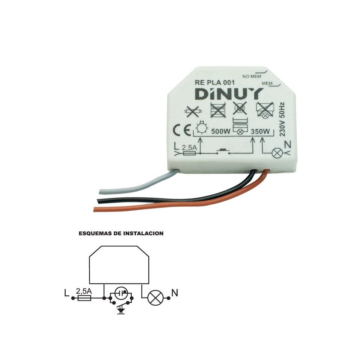 Regulador de luz 500w Dinuy RE PLA 001