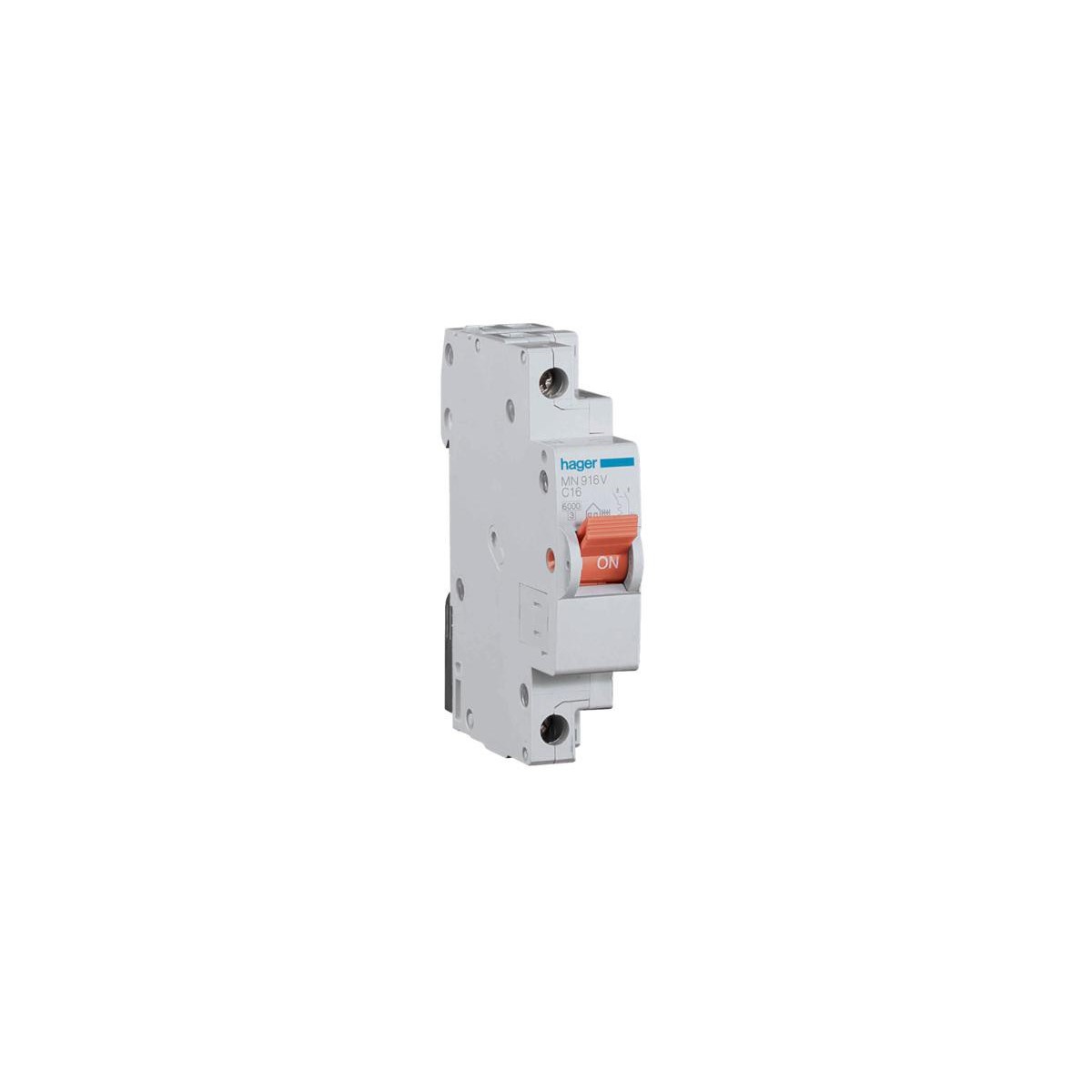 Magnetotermico estrecho 1P+N 16A Curva C 6KA Hager MN916V