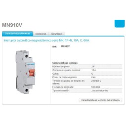 Magnetotermico estrecho 1P+N 10A Curva C 6KA Hager MN910V