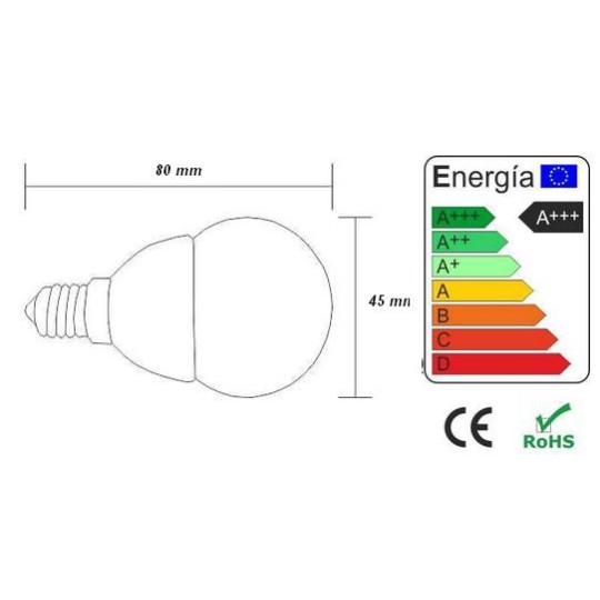 Bombilla led esferica 3w 230v e14 435lum luz blanco frio 5700-6200k Agfri 6051