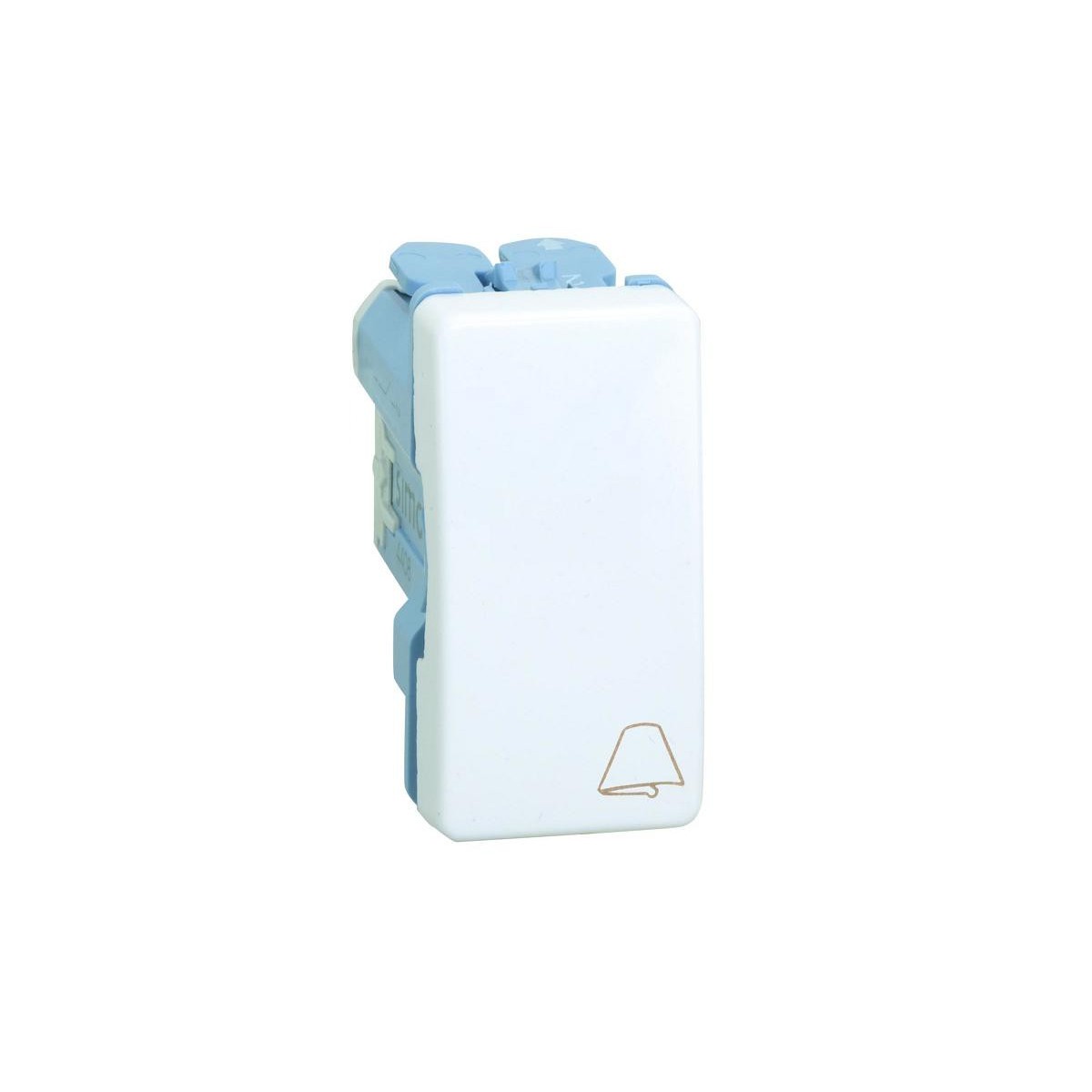 PULSADOR ESTRECHO BLANCO SIMBOLO CAMPANA SIMON 27150-64