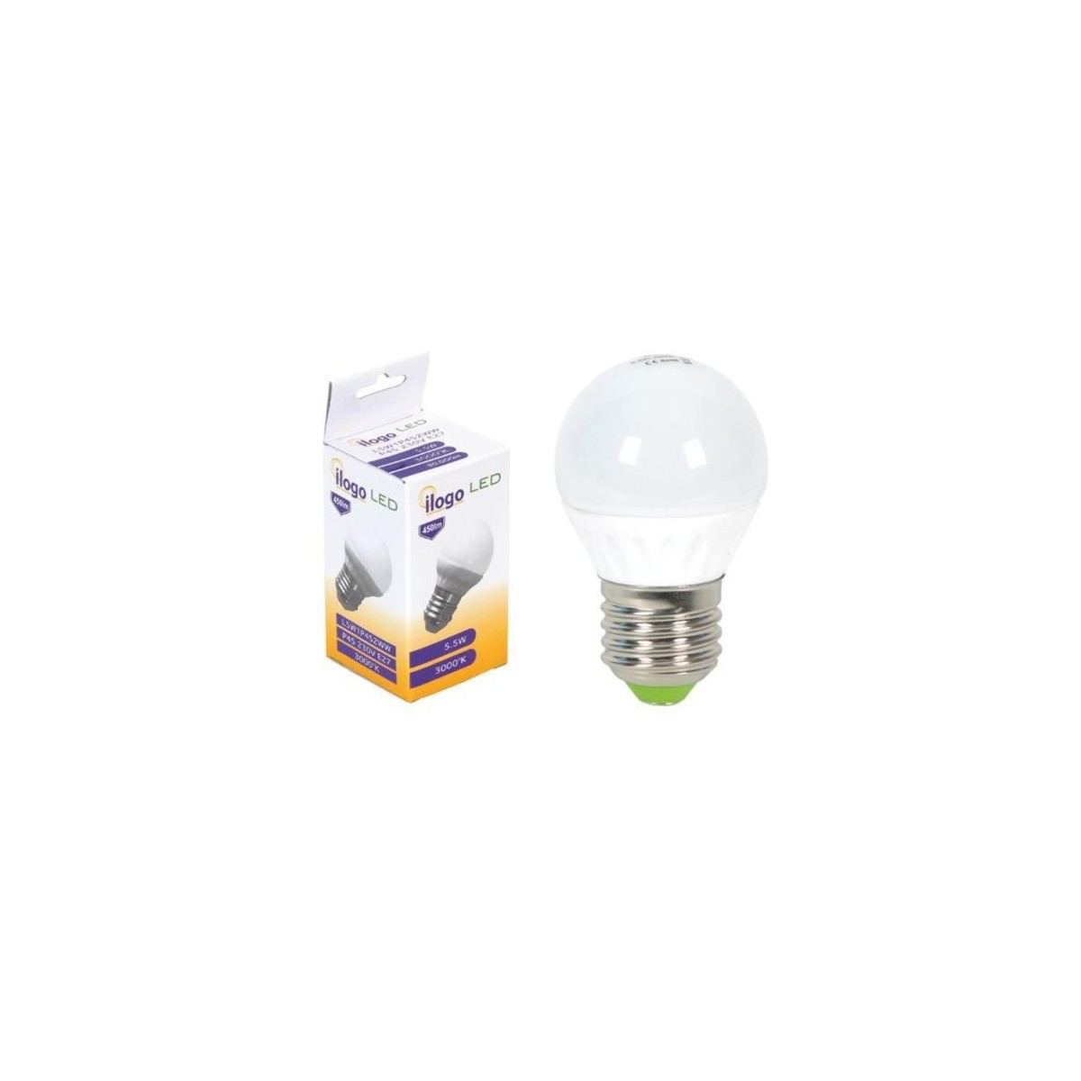 Bombilla led esferica 5.5w 230v e27 450lum luz blanco calido 3000k Ilogo