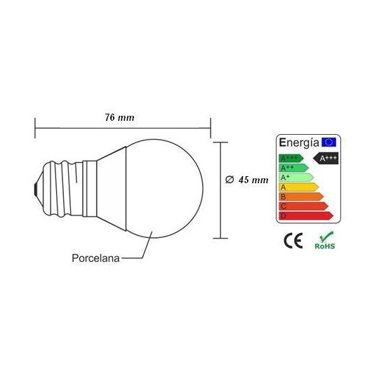 Bombilla led esferica 5w 230v e27 550lum luz blanco calido 2700-2900k Agfri 6066