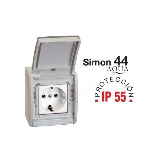 Caja estanca Simon 44 Aqua con tapa articulada IP55 para mecanismos Simon 27