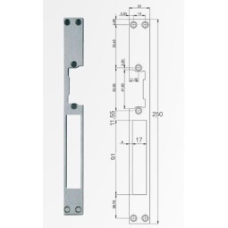 Armadura larga para cerradura electrica para puertas de aluminio