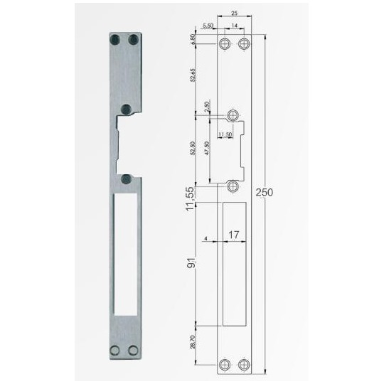 Armadura larga para cerradura electrica para puertas de aluminio