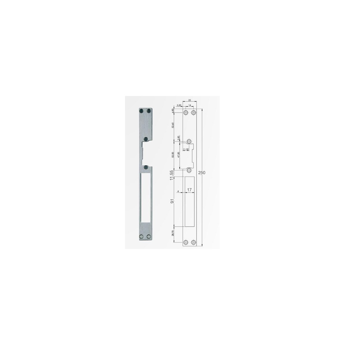 Armadura larga para cerradura electrica para puertas de aluminio