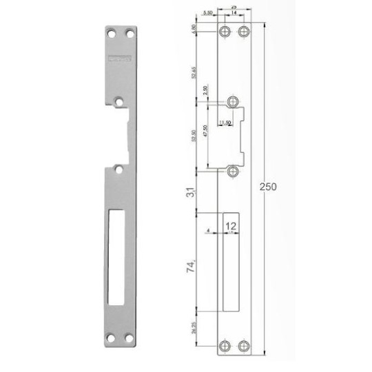Armadura larga para cerradura electrica para puertas de madera