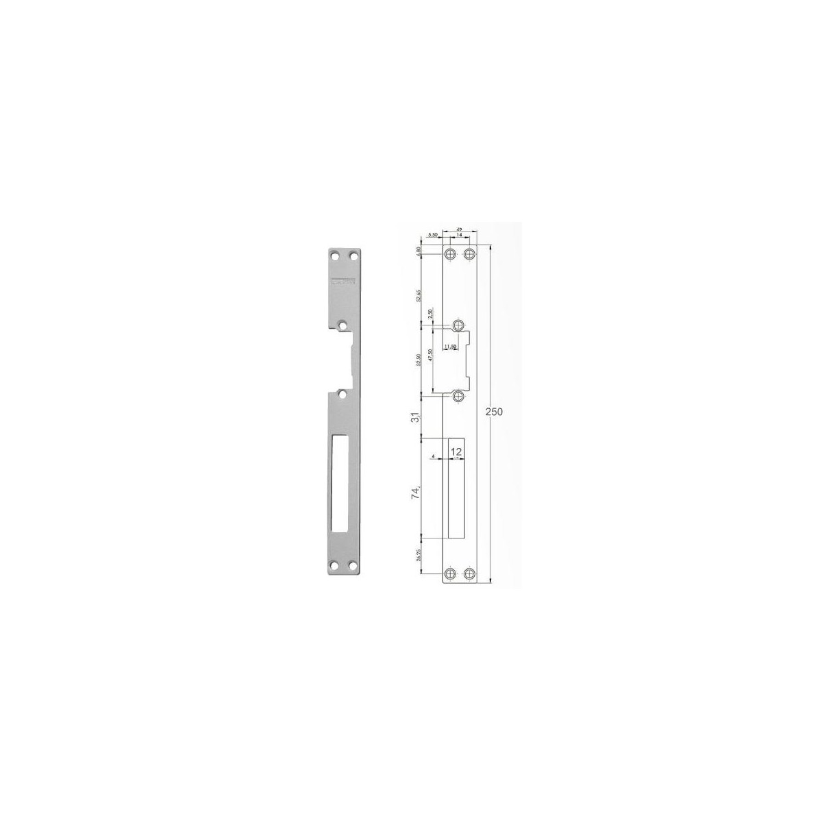 Armadura larga para cerradura electrica para puertas de madera