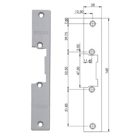 Armadura corta para cerradura electrica para puertas de paso