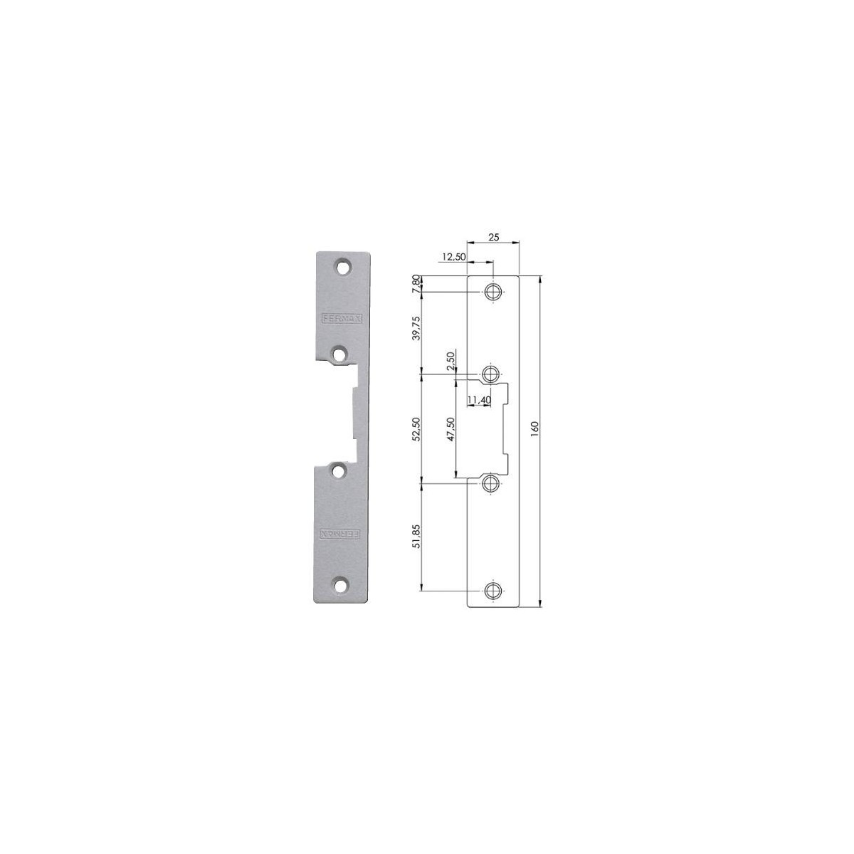 Armadura corta para cerradura electrica para puertas de paso