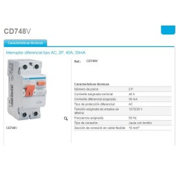 Interruptor Diferencial 2P 40A 30mA Hager CD748V