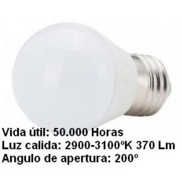 Bombilla led esferica 3w 230v e27 405lum luz blanco calido 2900-3100k Agfri 6063