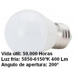Bombilla led esferica 3w 230v e27 400lum luz blanco frio 5850-6150k Agfri 6061