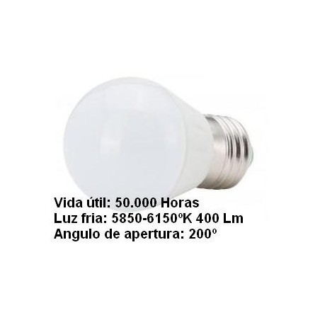 Bombilla led esferica 3w 230v e27 400lum luz blanco frio 5850-6150k Agfri 6061