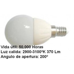 Bombilla led esferica 3w 230v e14 370lum luz blanco calido 2900-3100k Agfri 6053