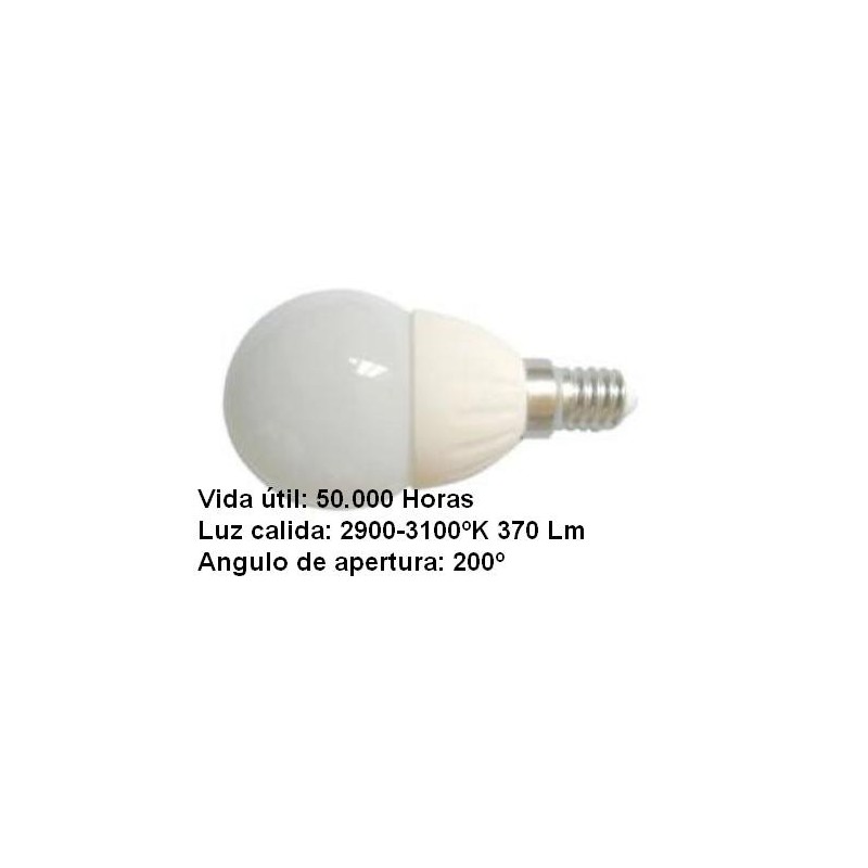 Bombilla led esferica 3w 230v e14 370lum luz blanco calido 2900-3100k Agfri 6053