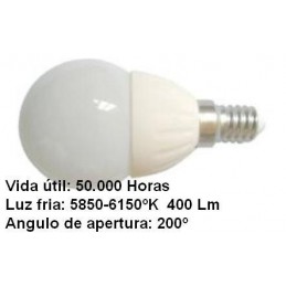 Bombilla led esferica 3w 230v e14 435lum luz blanco frio 5700-6200k Agfri 6051