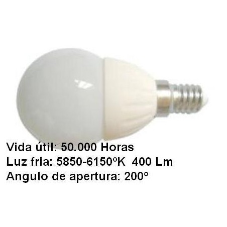 Bombilla led esferica 3w 230v e14 435lum luz blanco frio 5700-6200k Agfri 6051