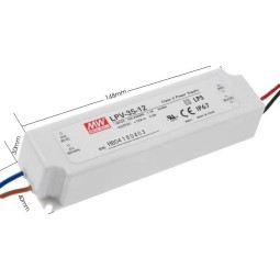 Fuente alimentacion 12V DC 3A 36W IP67 Mean Well LPV-35-12 para tiras led