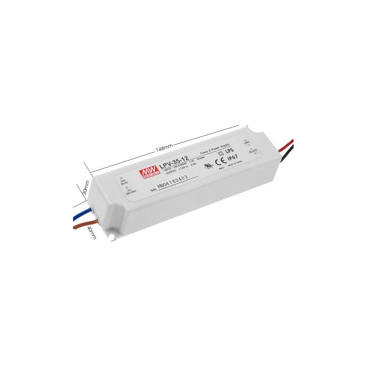 Fuente alimentacion 12V DC 3A 36W IP67 Mean Well LPV-35-12 para tiras led
