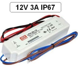 Fuente alimentacion 12V DC 3A 36W IP67 Mean Well LPV-35-12 para tiras led