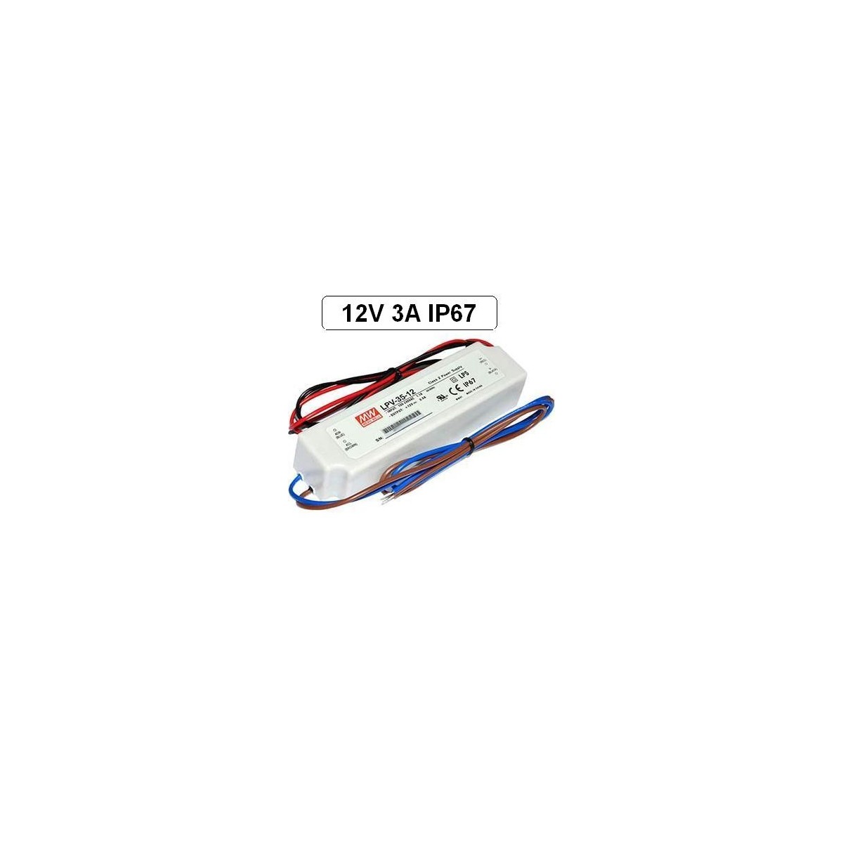 Fuente alimentacion 12V DC 3A 36W IP67 Mean Well LPV-35-12 para tiras led