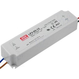 Fuente de alimentacion para tiras led 12V DC 60W 5A IP67 Mean Well LPV-60-12