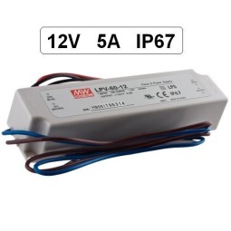 Fuente de alimentacion para tiras led 12V DC 60W 5A IP67 Mean Well LPV-60-12