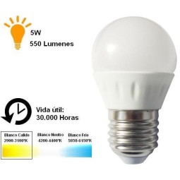 Bombilla led esferica 5w 230v e27 550lum luz blanco calido 2700-2900k Agfri 6066