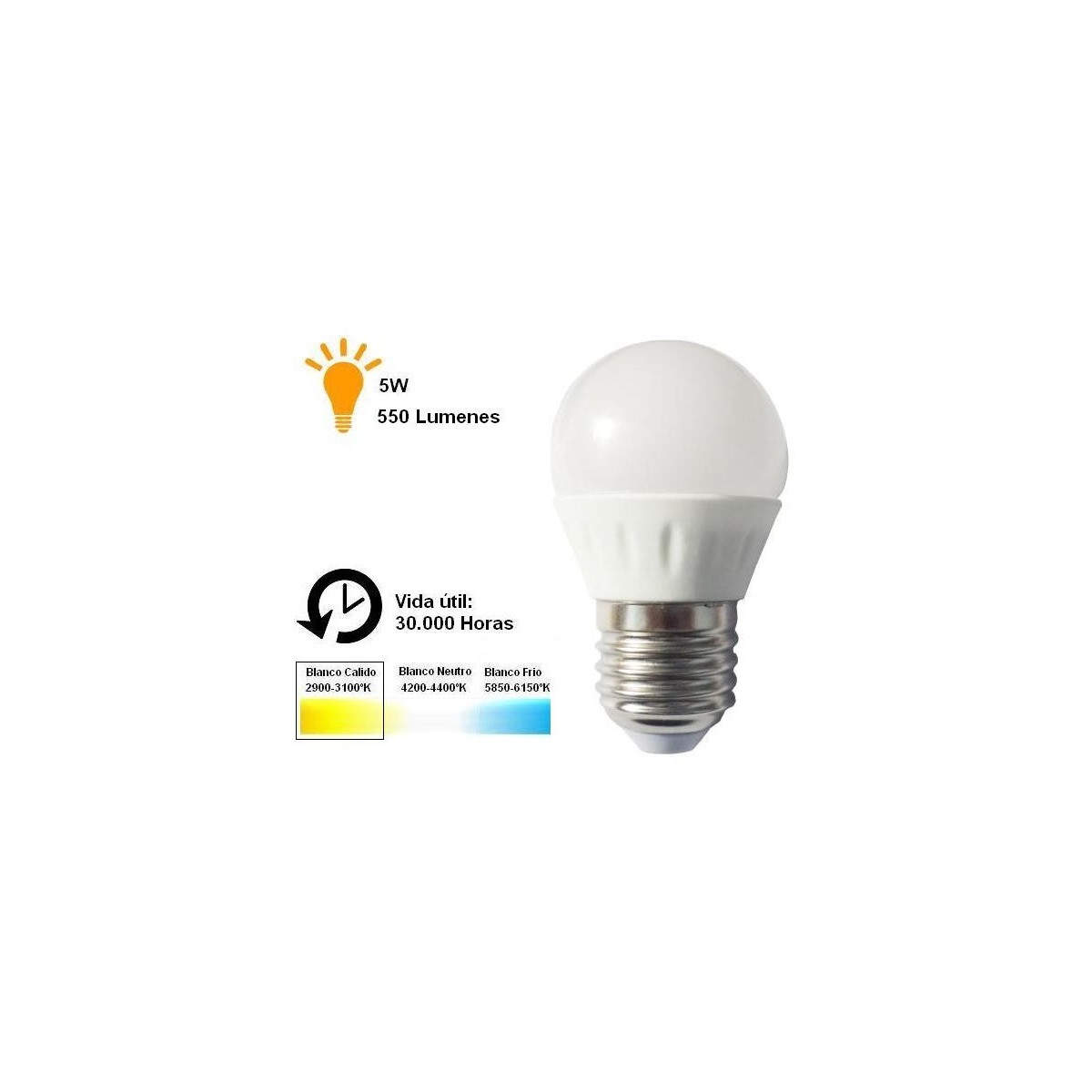 Bombilla led esferica 5w 230v e27 550lum luz blanco calido 2700-2900k Agfri 6066