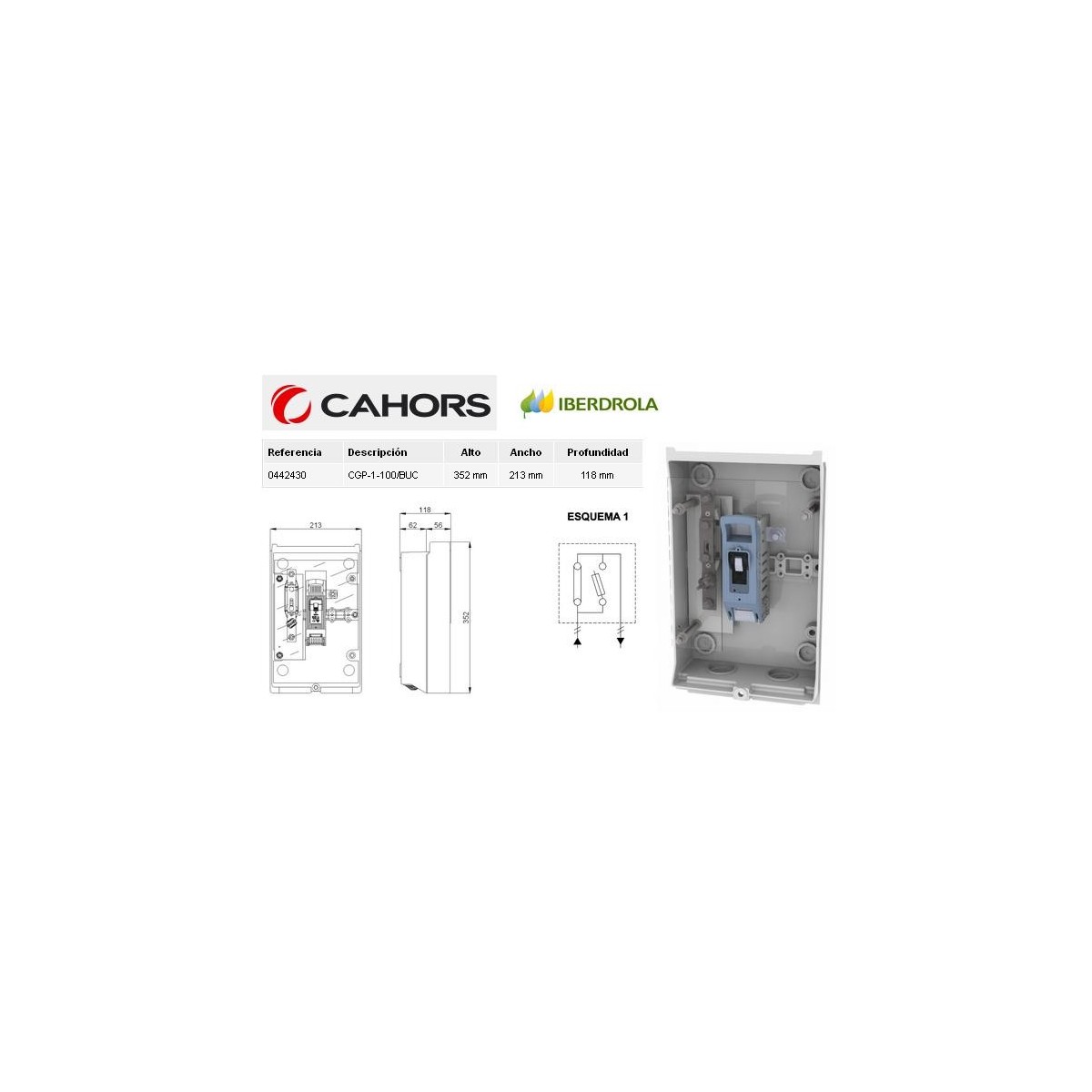 CGP Caja acometida aerea esquema 1 100 Amp bases buc CGP-1-100/BUC Cahors 442430