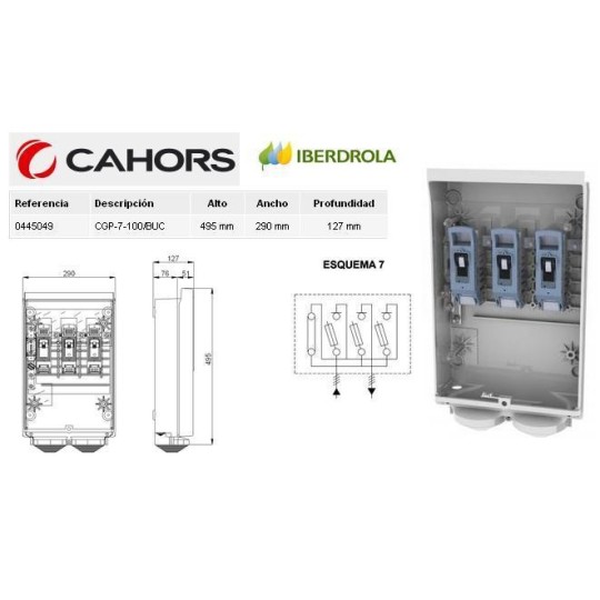 CGP Caja acometida aerea esquema 7 100 Amp bases buc CGP-7-100/BUC Cahors 445049