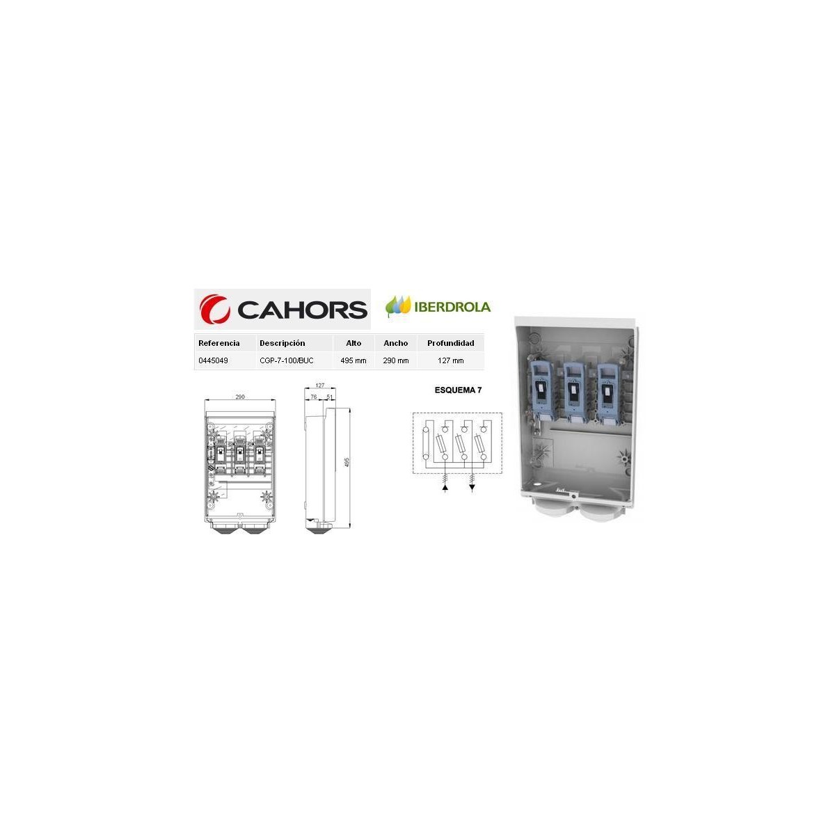 CGP Caja acometida aerea esquema 7 100 Amp bases buc CGP-7-100/BUC Cahors 445049