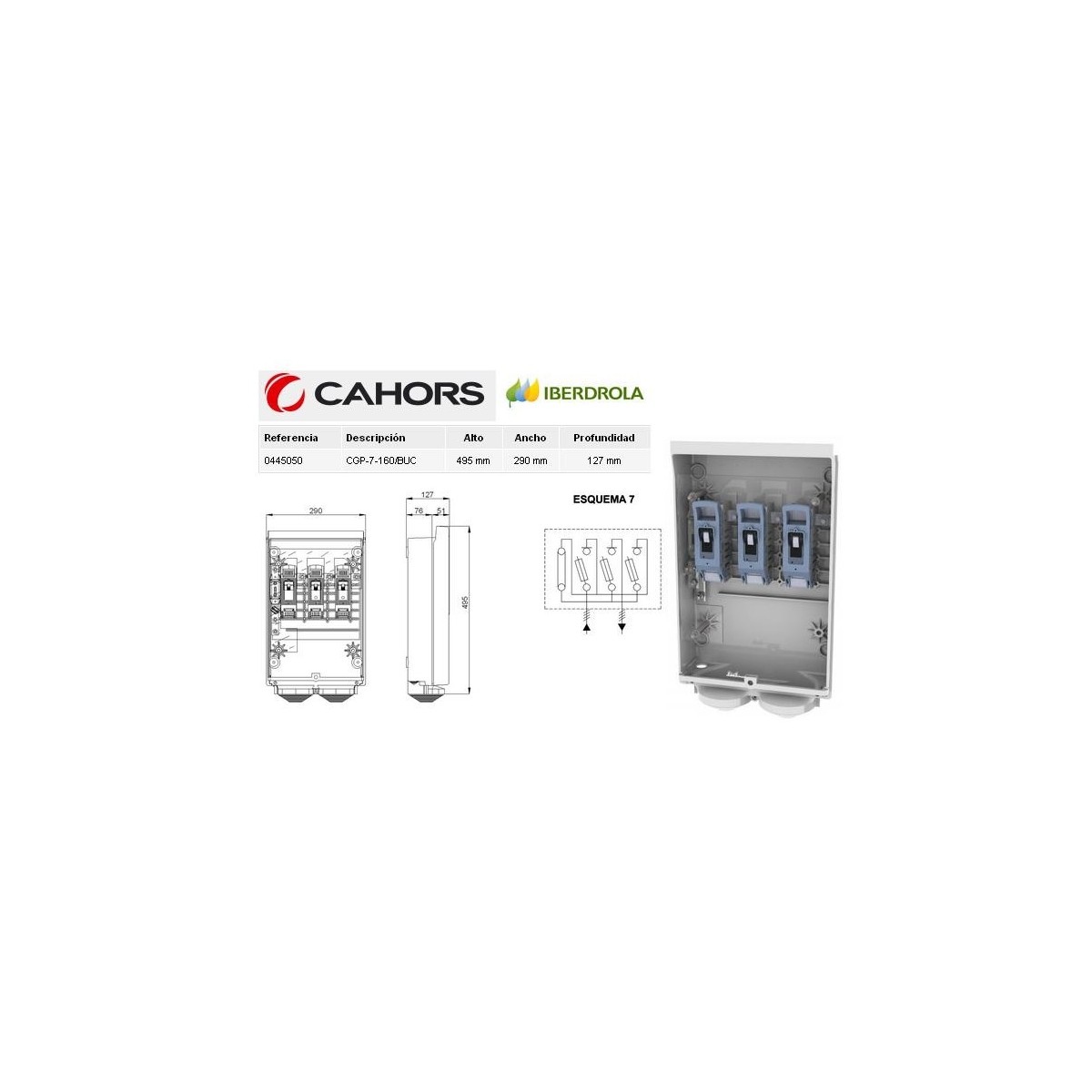 CGP Caja acometida aerea esquema 7 160 Amp bases Buc CGP-7-160/BUC Cahors 445050