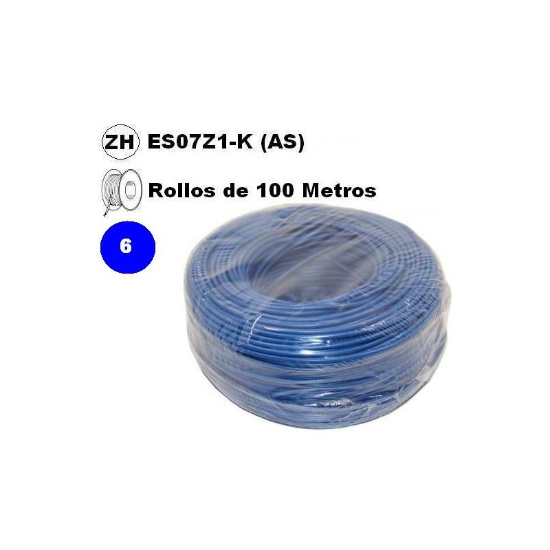 Cable flexible 1x6mm2 azul libre halogenos 750v 100 Metros